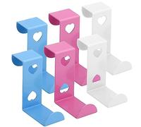WUBAYI 6Pack Over Door Hangers & Hooks, Stainless Steel Heart-Shaped Heavy-Duty Hangers for Coats, Towels, Bags, Fits Bedroom, Bathroom, Wardrobe Doors (Pink/Blue/White)