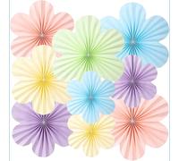 WUBAYI 9PCS Pastel Multicoloured Flower Paper Fans - Hanging Party Decorations Set for Birthday, Weddings, Baby Shower, Classroom, Tea Party & Wall Backdrop Decor
