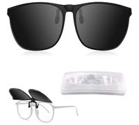 WUBAYI Clip-On Sunglasses Polarised Grey UV400 Protection for Glasses with Case and Microfibre Cloth for Outdoor Use