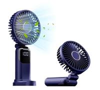 WUBAYI Handheld Fan with LED Display, USB Rechargeable 5-Speed Portable Fan, 180° Foldable Mini Desk Fan, 12H Quiet Cooling for Travel, Office, Home & Bedroom
