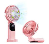 WUBAYI Handheld Fan with LED Display, USB Rechargeable 5-Speed Portable Fan, 180° Foldable Mini Desk Fan, 12H Quiet Cooling for Travel, Office, Home & Bedroom