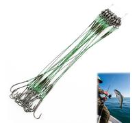 WUBAYI Pack of 20 Fishing Hooks with Leader (12 cm Green) - Steel Leader Pike & Predator Bait, Corrosion-Resistant Carbon Steel, Barbs for Fresh/Saltwater