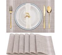 WUBAYI Placemats, Set of 6 Table Mats Heat Resistant Stain Resistant Non-Slip Woven Vinyl Insulation Placemats, Washable Durable Elegant Table Mats for Kitchen Dinning Restaurant(Beige White)