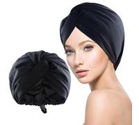 WUBAYI Silk Bonnet for Sleeping, Silk Hair wrap for sleeping, Satin Bonnet with Elastic Adjustable Button, Soft Hair Cover for Sleeping Cap for Long Straight Curly Hair Black