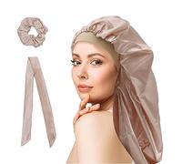 WUBAYI Silk Bonnet Hair Wrap for Sleeping, Satin Sleep Cap with Wide Elastic Band, Soft Hair Sleeping Bonnet Cap for Women and Girls Curly Hair (Champagne)