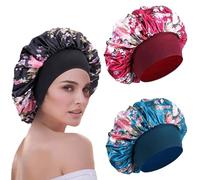 WUBAYI Silk Bonnet & Night Sleeping Cap - 3 Pcs Soft Satin Bonnets for Sleep Care, Curly Hair Protection (Blue & Black & Red)