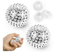 WUBAYI Spiky Massage Ball Set with Magnetic Fidget Rings - Pair of 3.2cm Spike Ball & 3 Silver Spring Rings for Hand Therapy, Stress Relief and Magnetic Balls Fidget Toy