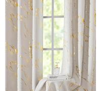 WUBODTI 100% Blackout Cream and Gold Curtains for Bedroom Living Room 96 Inch Length 2 Panels, Beige Marble Patterned Grommet Curtain Modern Room Darkening Thermal Insulated Drapes, 52" W x 96" L