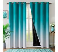 WUBODTI 100% Blackout Teal Curtains for Bedroom 84 Inches Long 2 Panels, Turquoise and White Ombre Curtain Panels Room Decor Gradient Thermal Insulated Room Darkening Drapes for Girls Room Living Room