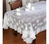 WUBODTI Christmas White Lace Rectangle Tablecloth 60 x84, Holiday Party Snowflakes Embroideried Crochet Floral Sheer Table Cloth Cover Overlay for Home Kitchen Dining Room Cafe Table Decorations