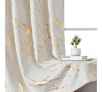 WUBODTI Cream and Gold 100% Blackout Curtains for Bedroom 84 Inch Length 2 Panels, Gold Marble Patterned Modern Beige Blackout Curtains Thermal Insulated Room Darkening Drapes for Living Room