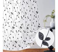WUBODTI Gothic Black Sheer Leaf Embroidered Curtain Panels 63 Inches Long, Rod Pocket Black and White Pattern Light Filtering Curtain Drapes 2 Panels for Bedroom Kids Room Dining Room