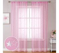 WUBODTI Pink Star Sheer Curtains for Girls Nursery Room Decor 39 x 79 inch 2 Panel, Cute Light Filtering Tulle Window Treatments Rod Pocket Privacy Tulle Drapes for Living Room Kids Bedroom