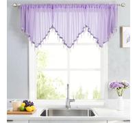 WUBODTI Purple Beaded Sheer Curtain Valances for Kitchen Windows, Triangle Sheer Voile Swag Valance Curtains Boho Bead Tassels Window Valances for Bedroom Bathroom Living Room,3PCs, Each W51 x L24