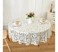 WUBODTI Round Lace Tablecloth 60 Inches, Ivory Vintage Embroidered Floral Crochet Table Cover Cream Sunflowers Circle Overlay for Kitchen Coffee Wedding Dining Table