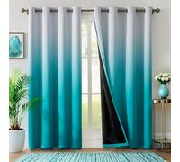 WUBODTI Teal Bedroom Curtains Ombre Light Filtering Window Curtains 84 Inches Set of 2 Panels, Turquoise and White Gradient Room Decor Grommet Curtain Drapes for Living Room Dining Room