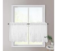 WUBODTI White Sheer Cafe Curtain Valances for Windows 36 Inch Length, Lace Floral Embroidered Tier Curtains Short Curtains for Kitchen Bathroom Closet Small Windows, 29" x 36", 2Pcs