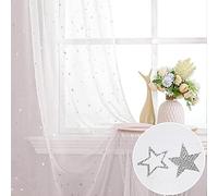 WUBODTI White Sheer Star Curtains for Kids Room 79 Inches Long 2 Panel Sets, Cute Semi Sheer Voile Bedroom Curtains Rod Pocket Silver Glitter Starry Patterned Curtain Drapes for Baby Room Nursery