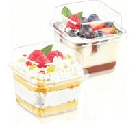 Wubushan 50 Pack Dessert Cups with Lid, 240ml/8oz Clear Plastic Parfait Cups with Spoons, Cheesecake Pots, Reusable Dessert Cups for Pudding, Fruit, Mousse and Ice Cream