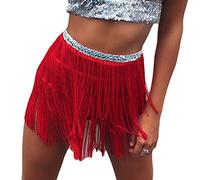 Wuchieal Belly Dance Costume Hip Scarf Belt Tribal Fringe Tassel wrap Belt - Red - One Size