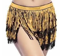 Wuchieal Belly Dance Skirt Hip Scarf Dance Hip Belt Latin Dance Hula Hip Scarf, Black&gold, One Size