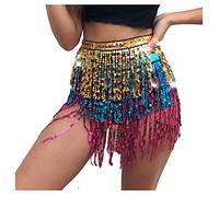 Wuchieal Belly Dance Skirt Hip Scarf Dance Hip Belt Latin Dance Hula Hip Scarf, Gold&blue&pink, One Size