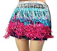 Wuchieal Belly Dance Skirt Hip Scarf Dance Hip Belt Latin Dance Hula Hip Scarf, Silver&blue&pink, One Size