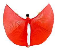 Wuchieal Women's 2 Sticks & Angel Slit back Coak Belly Dance Costume Open on the Back Angle Isis Wings (Red)
