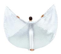 Wuchieal Women's 2 Sticks & Angel Slit back Coak Belly Dance Costume Open on the Back Angle Isis Wings (Silver)