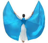 Wuchieal Women's 2 Sticks & Angel Slit back Coak Belly Dance Costume Open on the Back Angle Isis Wings (Light Blue)