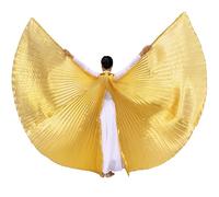 Wuchieal Women's 2 Sticks & Angel Slit back Coak Belly Dance Costume Open on the Back Angle Isis Wings (One Size, 10# Golden)