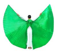 Wuchieal Women's 2 Sticks & Angel Slit back Coak Belly Dance Costume Open on the Back Angle Isis Wings (Green)