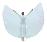 Wuchieal Women's 2 Sticks & Angel Slit back Coak Belly Dance Costume Open on the Back Angle Isis Wings (White)
