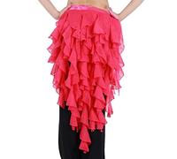 Wuchieal Women's Belly Dance Hip Scarf Belt Skirt Latin Dance Belt Performance Tassel Wave Skirt, Dark Pink, One Size