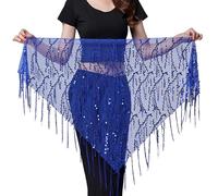 Wuchieal Women's Belly Dance Sequin Triangle Hip Waist Tassel Scarf Mesh Wrap Skirts Dark Blue