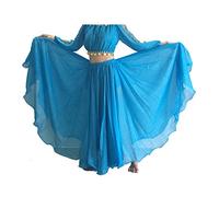 Wuchieal Women's Belly Dance Skirt Tribal Chiffon Full Skirt - Blue -