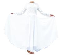 Wuchieal Women's Belly Dance Skirt Tribal Chiffon Full Skirt,Praise Dance Skirt, White, One Size