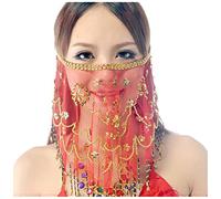 Wuchieal Women's Belly Dance Tribal Face Veil With Halloween Costume Accessory, Red, One Size