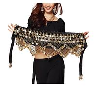 Wuchieal Women's Sweet Bellydance Hip Scarf with Gold Coins Skirts Wrap Noisy, Black, One Size