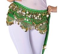 Wuchieal Women's Sweet Bellydance Hip Scarf with Gold Coins Skirts Wrap Noisy, Green, One Size