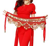 Wuchieal Women's Sweet Bellydance Hip Scarf with Gold Coins Skirts Wrap Noisy - Red -