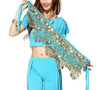Wuchieal Women's Sweet Bellydance Hip Scarf with Gold Coins Skirts Wrap Noisy, Sky Blue, One Size
