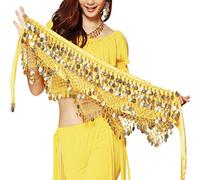 Wuchieal Women's Sweet Bellydance Hip Scarf with Gold Coins Skirts Wrap Noisy, Yellow, One Size