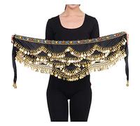 Wuchieal Women's Triangular Belly Dancing Hip Scarf Wrap Skirt with Gold Coins, Black, One Size