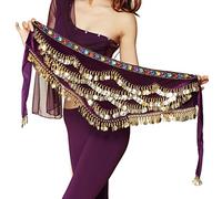Wuchieal Women's Triangular Belly Dancing Hip Scarf Wrap Skirt with Gold Coins, Purple, One Size