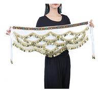 Wuchieal Women's Triangular Belly Dancing Hip Scarf Wrap Skirt with Gold Coins, Wcenlhyl-white, One Size