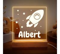 Wucidici Custom Kids Space Ship Night Light with Name Personalized Stars Night Lamp for Table Light Girl Boy Birthday Gift
