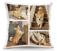 Wucidici Personalised Cushions with Photo, Custom Text pillowcase Cover with Picture, Customised Names Cushion Case, Home Decor Housewarming Gifts for Family Friends Couple Birthday (4 Photo)