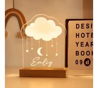 Wucidici Personalized Moon Night Light with Name,Custom Acrylic Lamp with Cloud as Birthday Gift for Kids Girls,Decorative Bedroom Night Light for Child