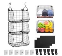 Wuciray 3 Tier Fruit Baskets for Kitchens Metal Hanging Storage Organiser for Wardrobe Clothes Shelves Fruit Shelf Vegetable Rack Basket Wall Mounted Wire Fruit and Vegetable Storage Veg Rack
